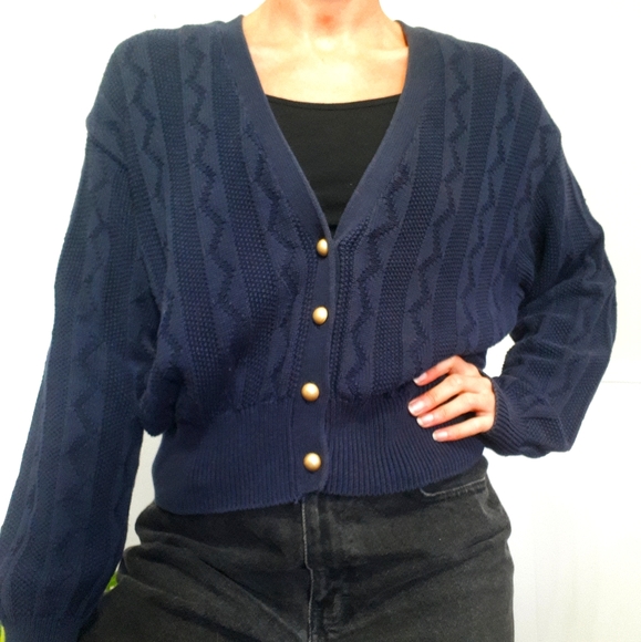 Vintage Sweaters - Vintage navy blue cardigan